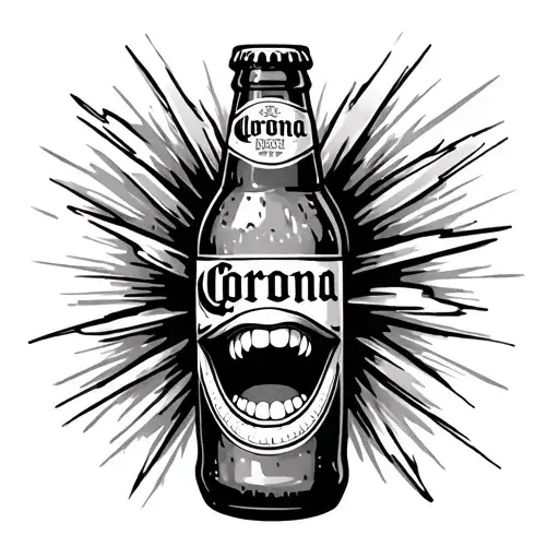 alive corona beer bottle with eyes and a mouth on the bottle  tattoo design idea