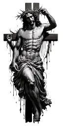 Jesus with bleeding crown of thorns on the cross intertwined tattoo design idea
