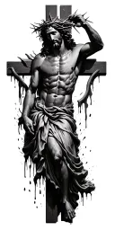 Jesus with bleeding crown of thorns on the cross intertwined tattoo design idea