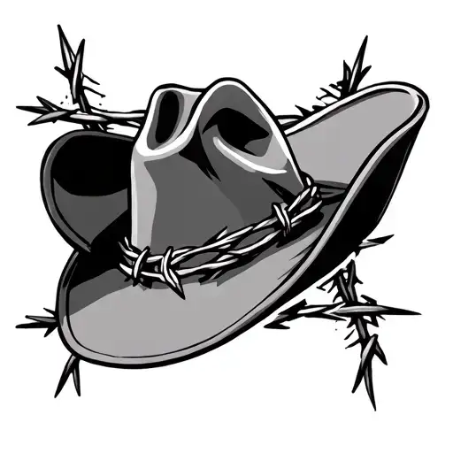 Cowboy hat with barbed wire in the style of OLD CULL tattoo design idea