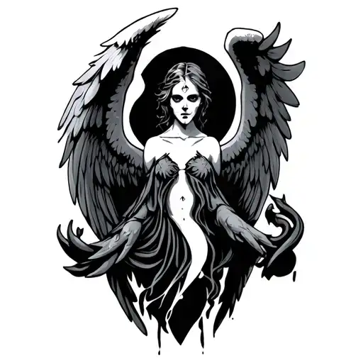 broken angel around deadly 7 tattoo design idea