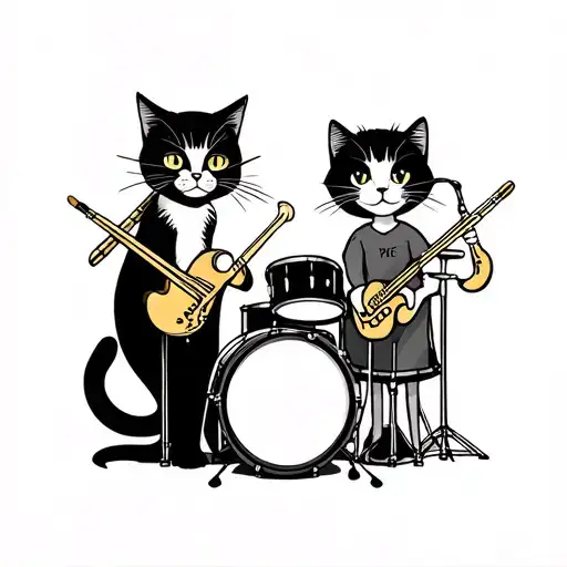 jazz music, cat, drumsticks, percussion, family, love tattoo design idea