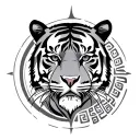 tribal tiger with circle and hieroglyphics  tattoo design idea