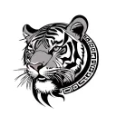 tribal tiger with circle and hieroglyphics  tattoo design idea