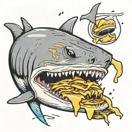 down syndrome shark eating a grilled cheese sandwich tattoo design idea