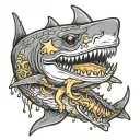 down syndrome shark eating a grilled cheese sandwich tattoo design idea
