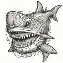 down syndrome shark eating a grilled cheese sandwich tattoo design idea