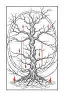 cursed, cyber sigilism tatto, bloody tree, tattoo design idea