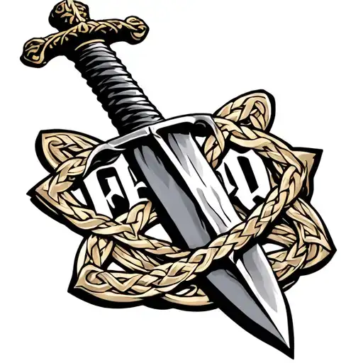 "JMO" "ERO" Irish Dagger with a celtic solomons knot as the guard  tattoo design idea