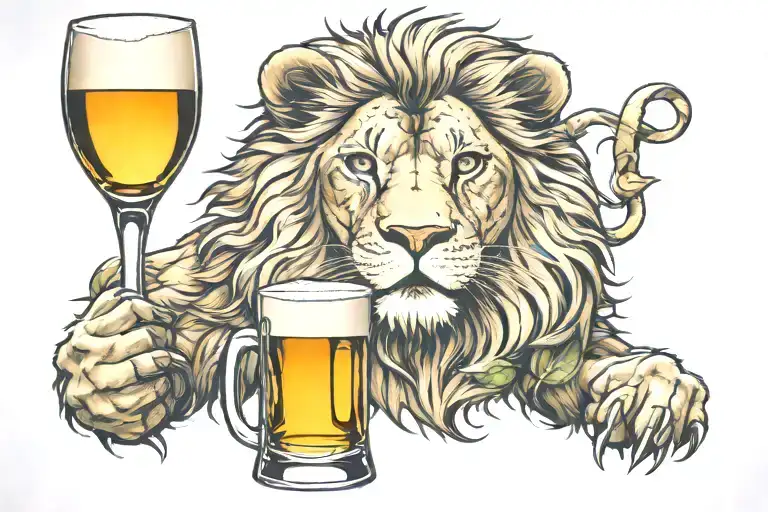 Leeds United with a lion and a pint glass filled tattoo design idea