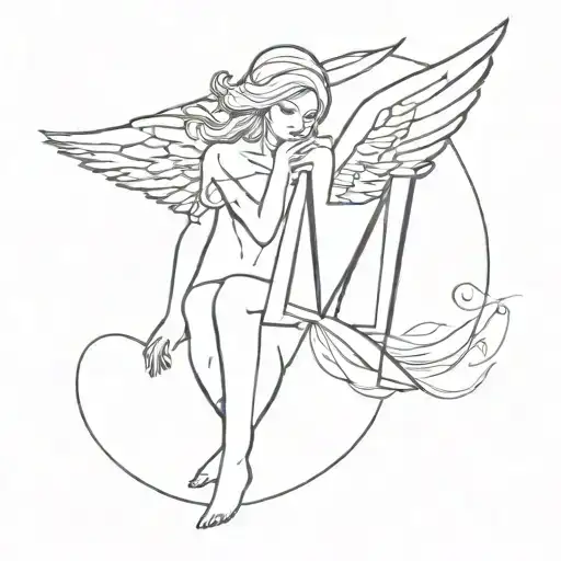 angel  baby with two letters M  tattoo design idea