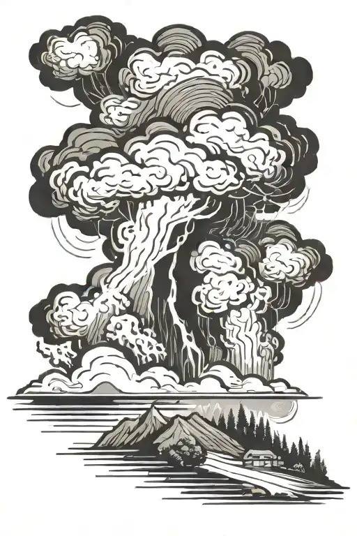 thunderstorms billowing over the hills, trees blowing in the breeze tattoo design idea
