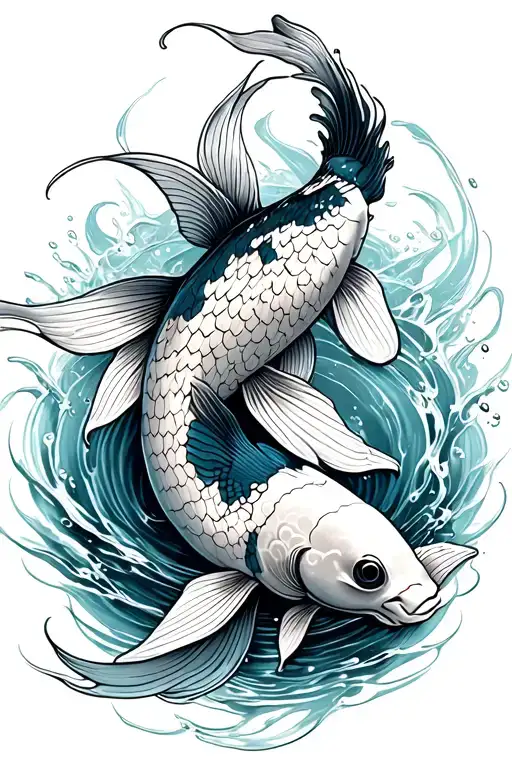 koi fish swimming upstream tattoo design idea