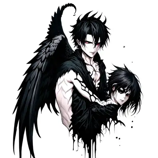 Create tattoo from Death note. I want a tattoo where it will be Ryuzaki, Kira and Ryuk. Ryuk will be with wings all the  tattoo design idea