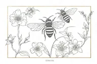 bee flying with January, July, April and December birth flower tattoo design idea