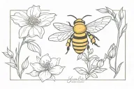 bee flying with January, July, April and December birth flower tattoo design idea