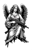 guardian angel holding ak 47 tattoo design idea