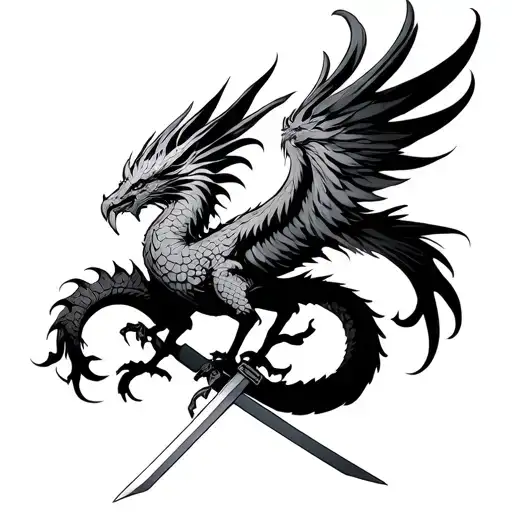 3 headed PhoenixWith a tail of a Japanese dragon and a sword tattoo design idea