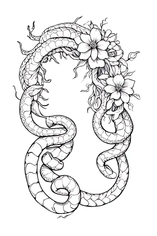 medusa with snakes wrapping around a scorpio with flowers tattoo design idea