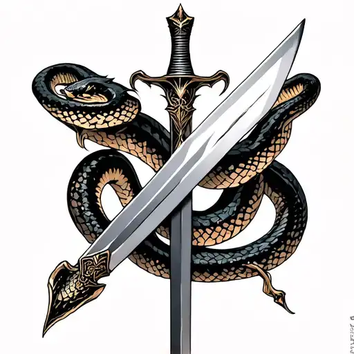 elegatn long sword with snake tattoo design idea
