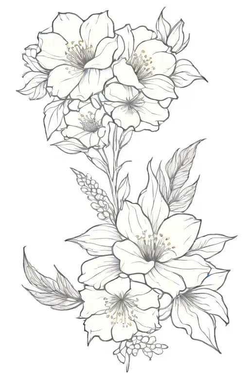 Boquet of the birth flowers of, february, march, april, may, july, and october tattoo design idea