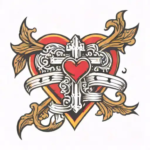 Cross and heart made tattoo design idea