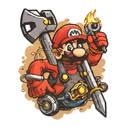 Mario with wrench and blunt  tattoo design idea