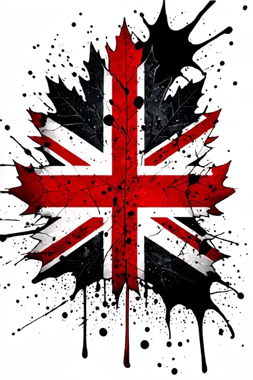 Union Jack with maple leaf black and white  tattoo design idea