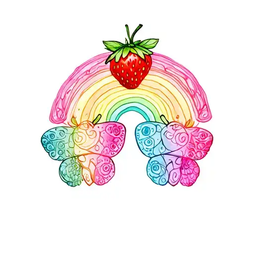 rainbow, butterfly, strawberry tattoo design idea