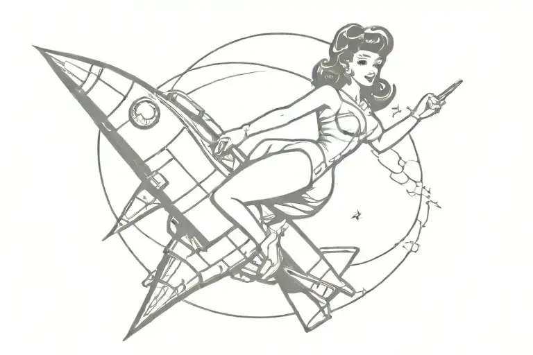 pinup girl riding a rocket tattoo design idea