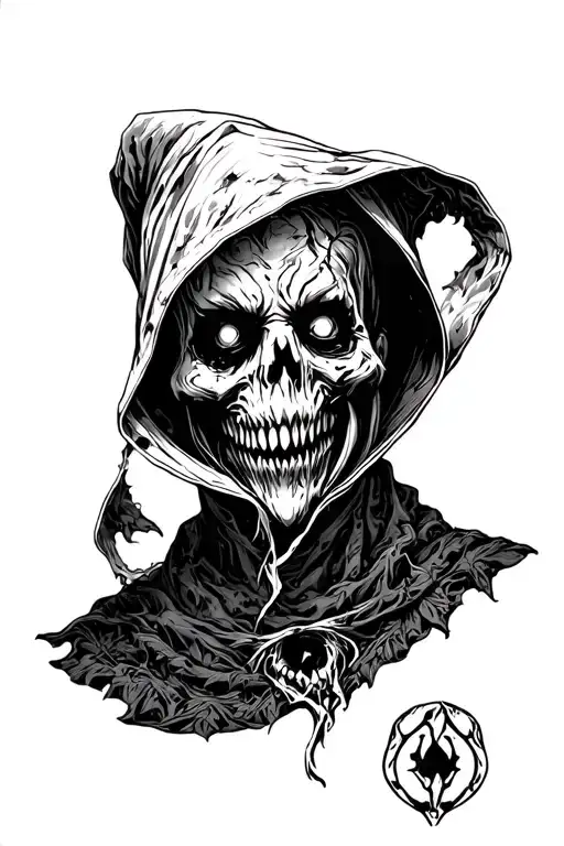 scary grim repear face and hood  tattoo design idea