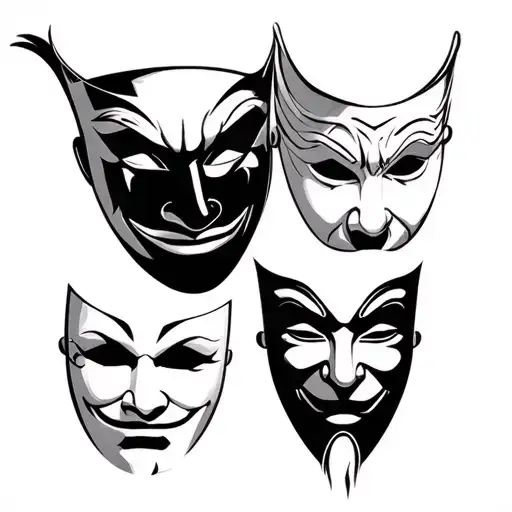 Global concept: Theme: the 7 visual capital sins: theater masks (comedy/tragedy type), each ex tattoo design idea