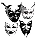 Global concept: Theme: the 7 visual capital sins: theater masks (comedy/tragedy type), each ex tattoo design idea