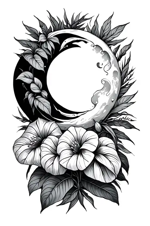 philodendron moon sun flowers fine line tattoo design idea