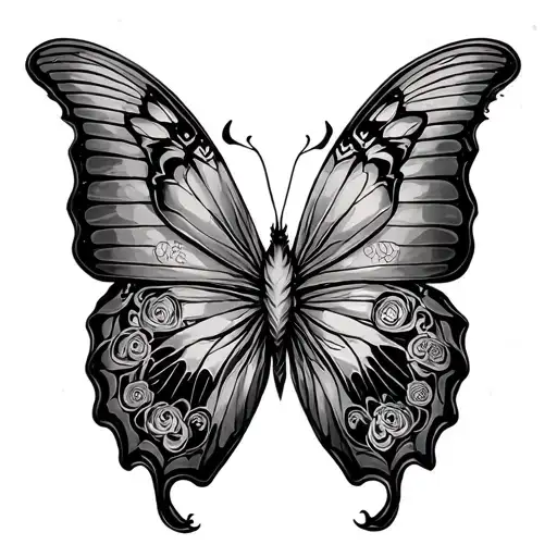butterfly with japanese demon tattoo design idea