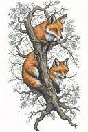 a fox sitting underneath a tree branch tattoo design idea