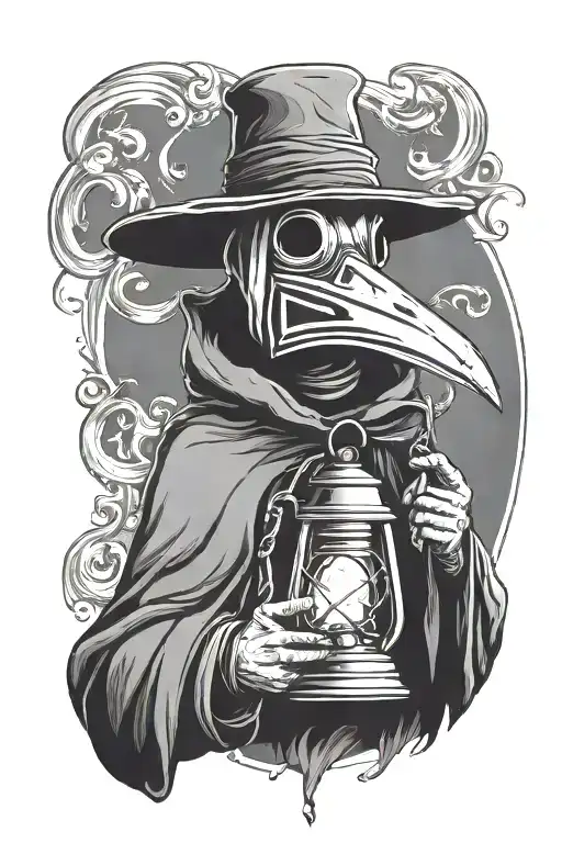 plague doctor with lantern shining light tattoo design idea