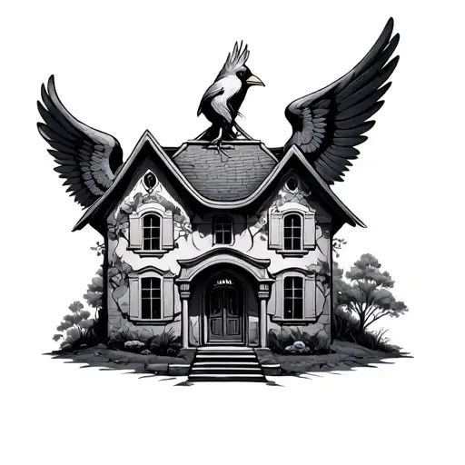 baba yahas house with a cardinal head and wings attached  tattoo design idea