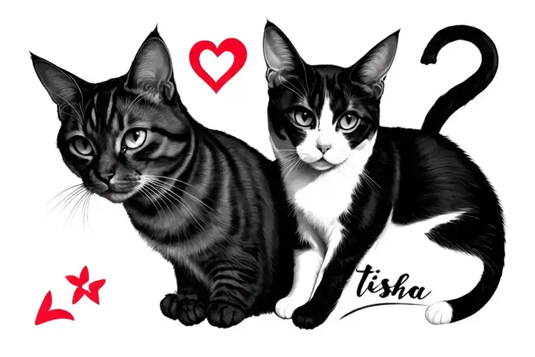 tisha with meow and love signs tattoo design idea