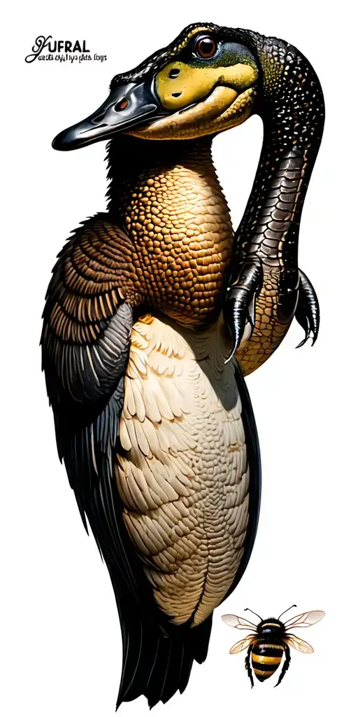 goose, bumble bee and alligator tattoo design idea