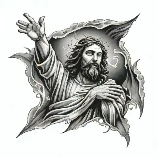 JESUS CALM STORM BLACK AND WHITE tattoo design idea