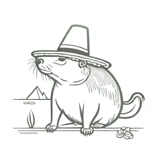 capybara wearing a sombrero drink wine glass tattoo design idea