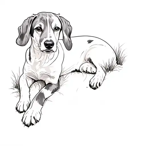 a black and white dog laying in the grass tattoo design idea