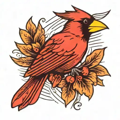 cardinal holding a feather tattoo design idea