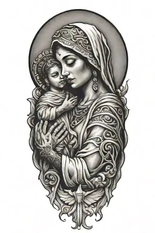 Mary holding jesus tattoo design idea