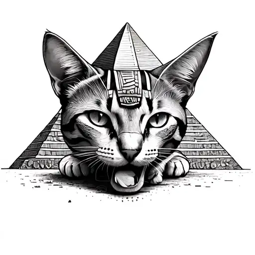 egyptian siam cat eats pyramid of giza tattoo design idea
