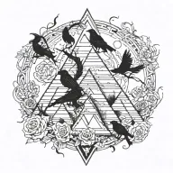 snake wrapped loosely pyramid,trees,roses,crows,24,9,moons,waterfalls, tattoo design idea