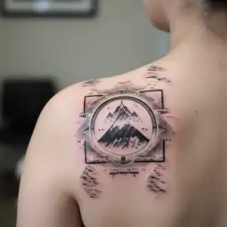 A mountain range with Tibetan script representing the word 'peace' tattoo design idea