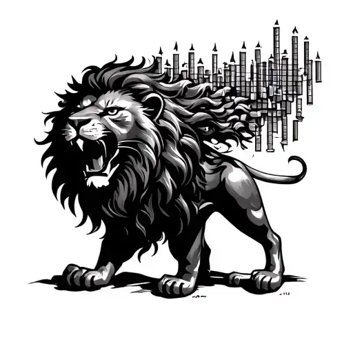 “A roaring lion with a mane made of candlestick charts, symbolizing strength and market analysis.” tattoo design idea