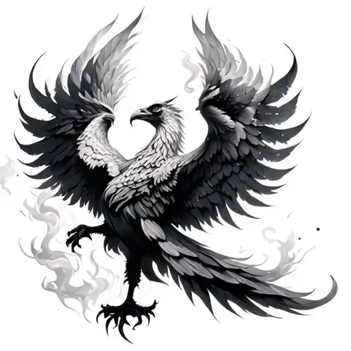 phoenix rising made of smoke tattoo design idea